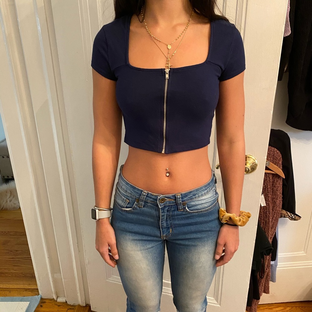 Navy Blue Zippered Crop top